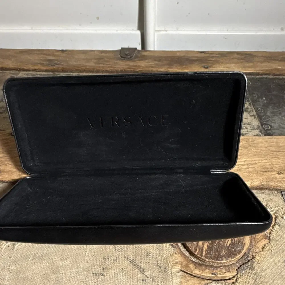 Versace Black Leather Hard Case for Eyeglasses Sunglasses Unisex